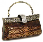 Evening Bag - Metallic Snake Skin-Like w/ Swarovski Accent Closure Knob - BG-HP03999BZ